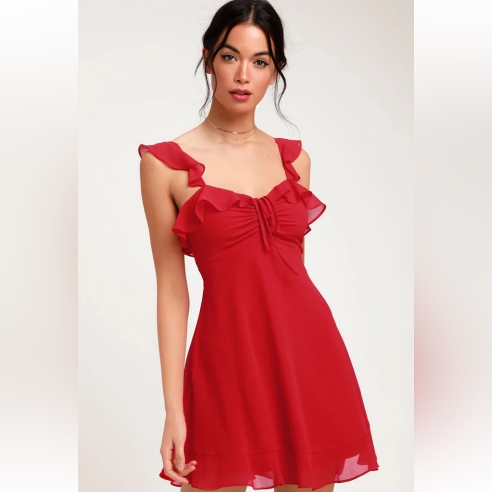 Lulu’s At the Fairgrounds Red Ruffled Mini Dress, XL